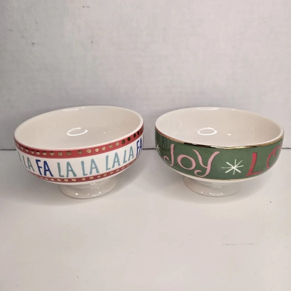Anthropologie Danielle Kroll Treat Bowls Making Spirits Bright Fa La La Joy/Love